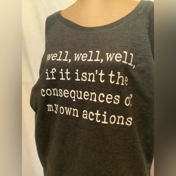 Women's Large Funny Gray And White  Sweatshirt With Graphic Text - Picture 2 of 7